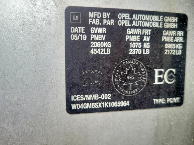 50597676 :رقم المزاد ، W04GM6SX1K1065964 vin ، 2019 Buick Regal مزاد بيع