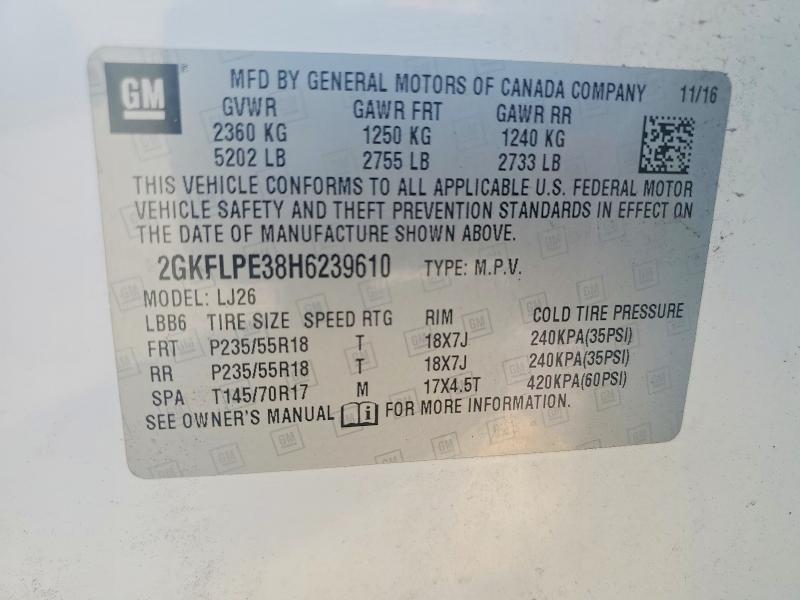 Aukcja sprzedaży 2017 Gmc Terrain, vin: 2GKFLPE38H6239610, numer aukcji: 50264376