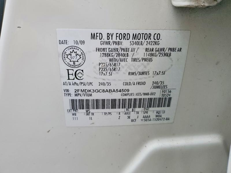 51075786 :رقم المزاد ، 2FMDK3GC8ABA54509 vin ، 2010 Ford Edge مزاد بيع