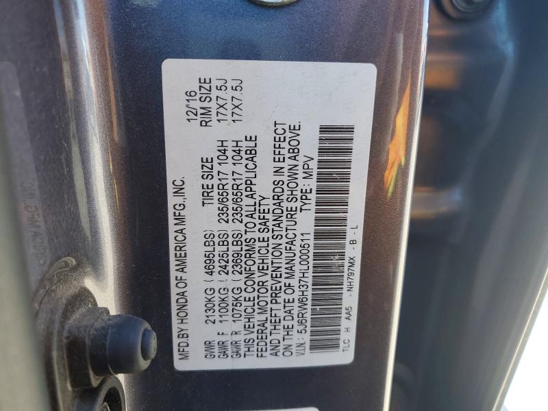 Продажа на аукционе авто 2017 Honda Cr-v, vin: 5J6RW6H37HL000511, номер лота: 50835046