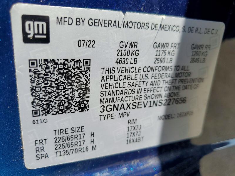 Продаж на аукціоні авто 2022 Chevrolet Equinox, vin: 3GNAXSEV1NS227656, номер лоту: 48880936