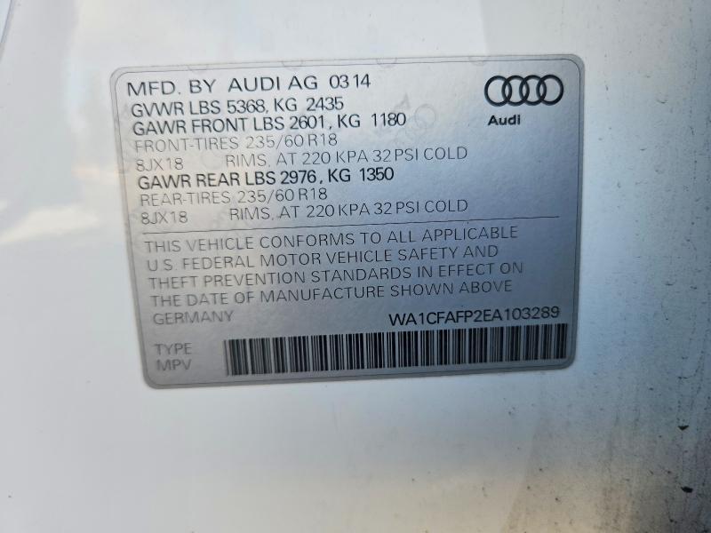 Продажа на аукционе авто 2014 Audi Q5, vin: WA1CFAFP2EA103289, номер лота: 51160906
