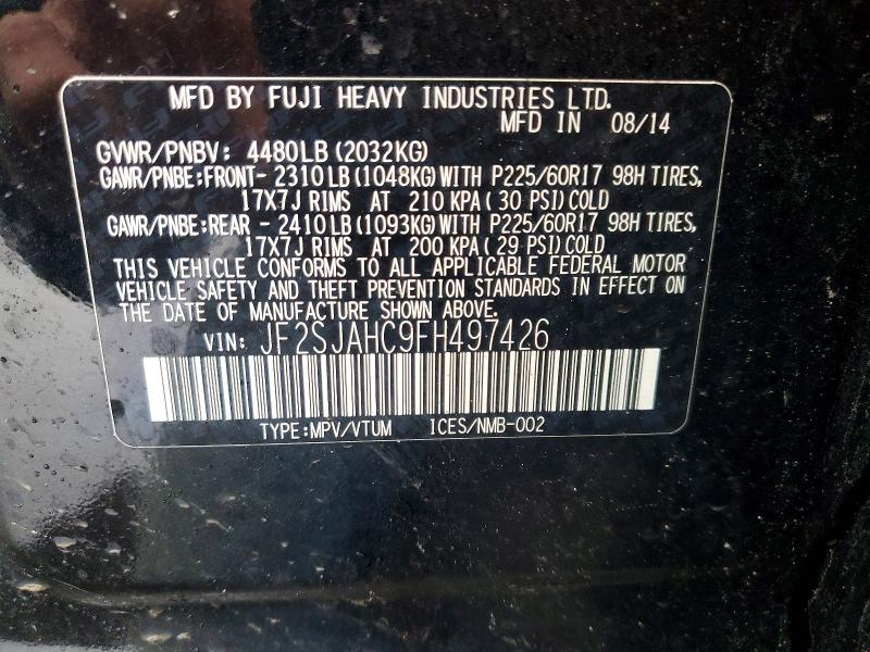 Aukcja sprzedaży 2015 Subaru Forester, vin: JF2SJAHC9FH497426, numer aukcji: 49913096