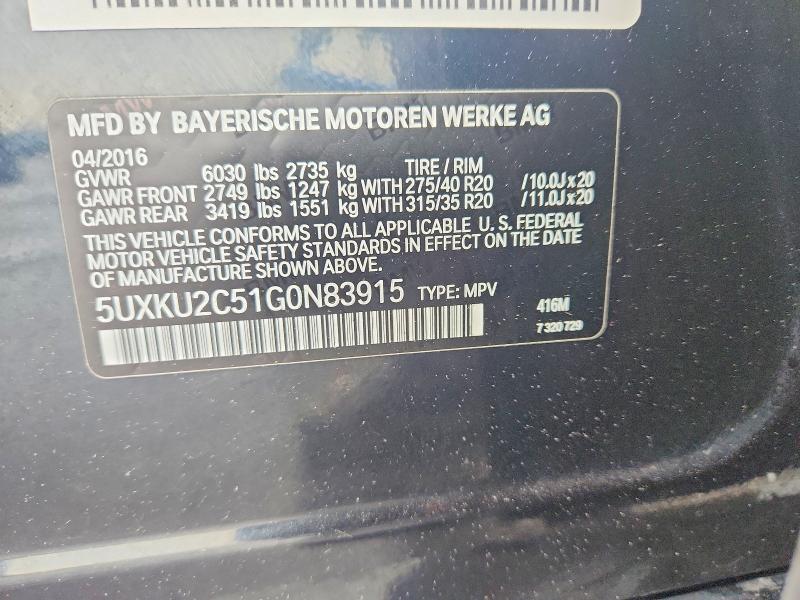 50947706 :رقم المزاد ، 5UXKU2C51G0N83915 vin ، 2016 Bmw X6 مزاد بيع