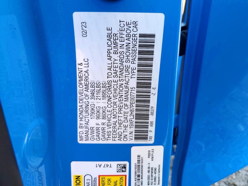 Aukcja sprzedaży 2023 Honda Civic, vin: 19XFL2H87PE007715, numer aukcji: 48614346