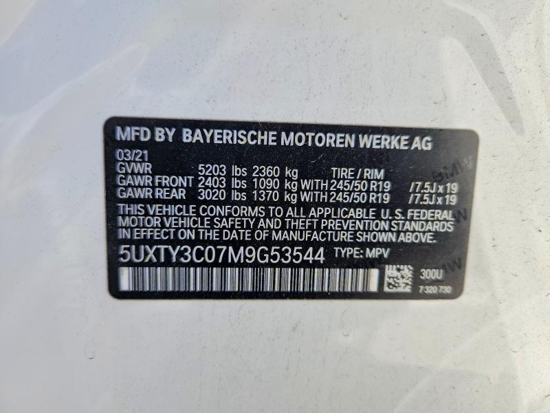 Продажа на аукционе авто 2021 Bmw X3, vin: 5UXTY3C07M9G53544, номер лота: 49517136
