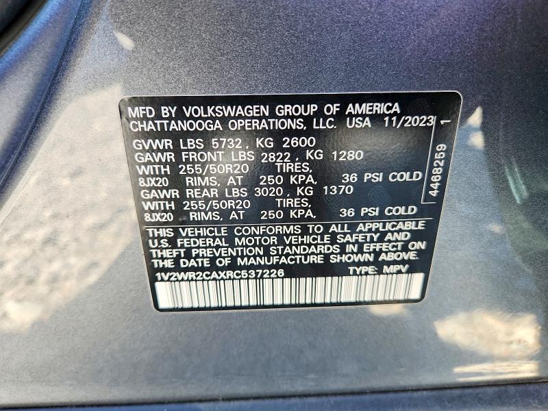 Aukcja sprzedaży 2024 Volkswagen Atlas, vin: 1V2WR2CAXRC537226, numer aukcji: 49927866