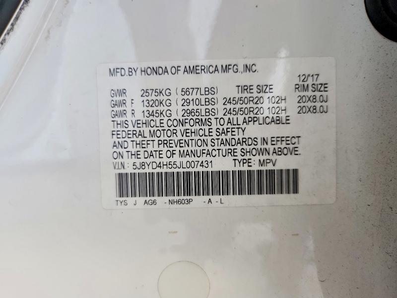 2018 Acura Mdx მანქანა იყიდება აუქციონზე, vin: 5J8YD4H55JL007431, აუქციონის ნომერი: 48349596