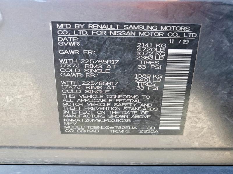 Aukcja sprzedaży 2020 Nissan Rogue, vin: KNMAT2MV9LP529035, numer aukcji: 50523356