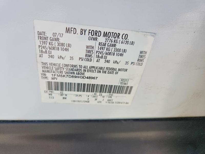 Продаж на аукціоні авто 2017 Ford Explorer, vin: 1FM5K7D89HGD48967, номер лоту: 50166556