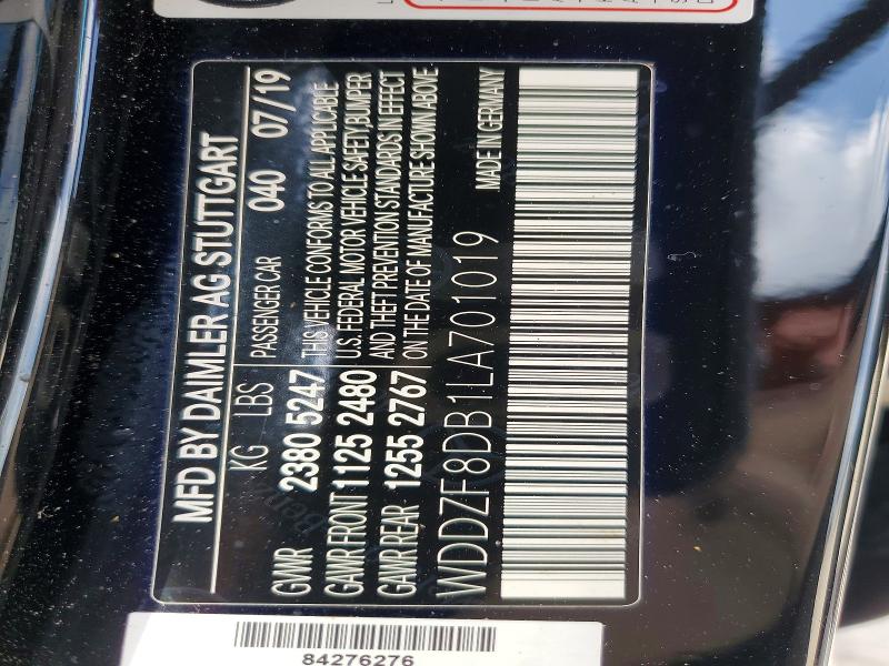 50213936 :رقم المزاد ، WDDZF8DB1LA701019 vin ، 2020 Mercedes-benz E مزاد بيع