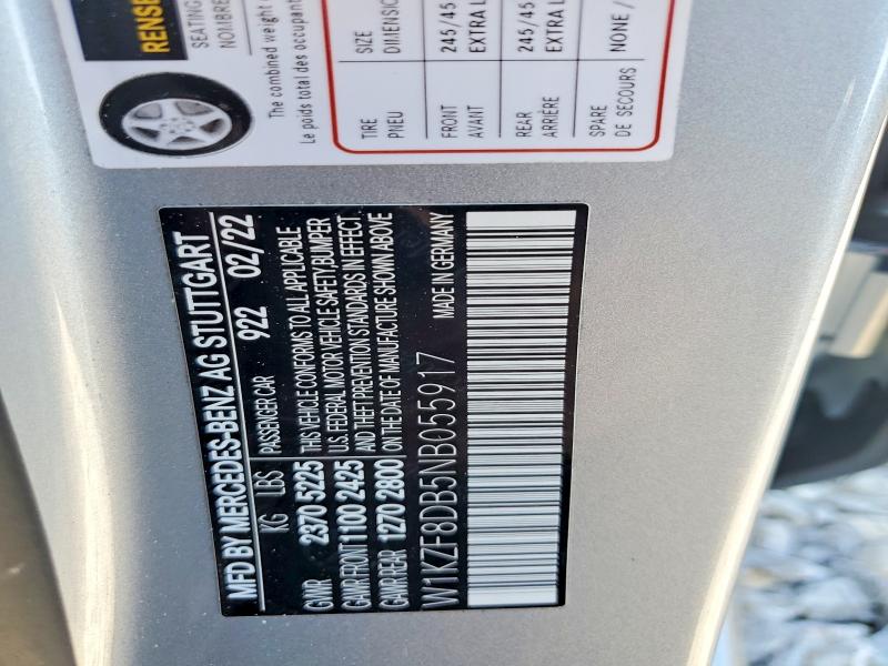 50186736 :رقم المزاد ، W1KZF8DB5NB055917 vin ، 2022 Mercedes-benz E مزاد بيع