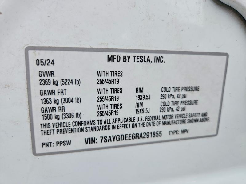 Продаж на аукціоні авто 2024 Tesla Model Y, vin: 7SAYGDEE6RA291855, номер лоту: 48062266