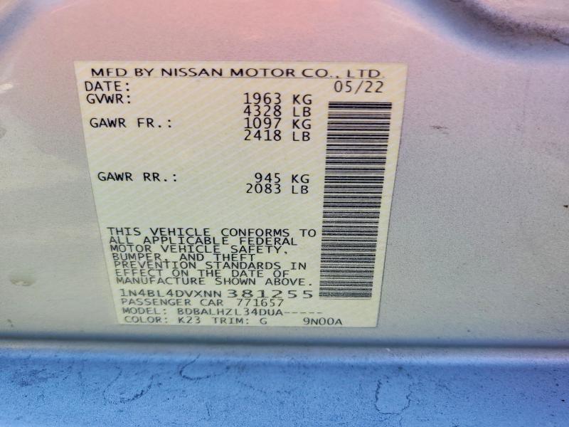 48945806 :رقم المزاد ، 1N4BL4DVXNN381255 vin ، 2022 Nissan Altima مزاد بيع