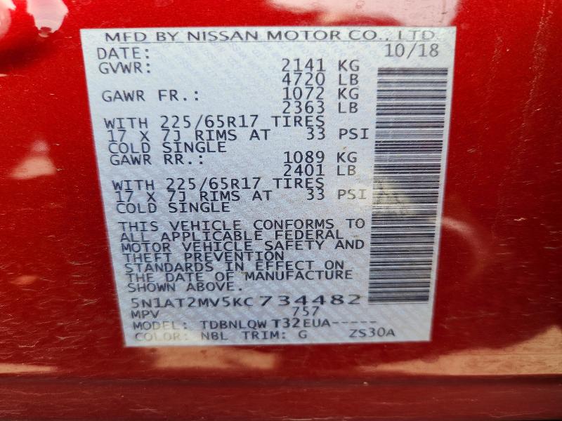 Продажа на аукционе авто 2019 Nissan Rogue, vin: 5N1AT2MV5KC734482, номер лота: 49457236