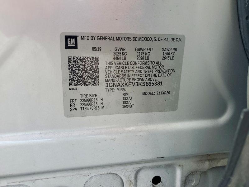 50742446 :رقم المزاد ، 3GNAXKEV3KS665381 vin ، 2019 Chevrolet Equinox مزاد بيع