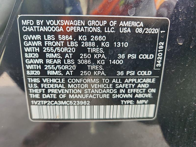 Aukcja sprzedaży 2021 Volkswagen Atlas, vin: 1V2TP2CA3MC523962, numer aukcji: 48215326