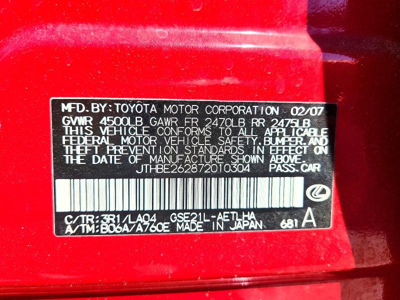 Aukcja sprzedaży 2007 Lexus Is, vin: JTHBE262872010304, numer aukcji: 49675286