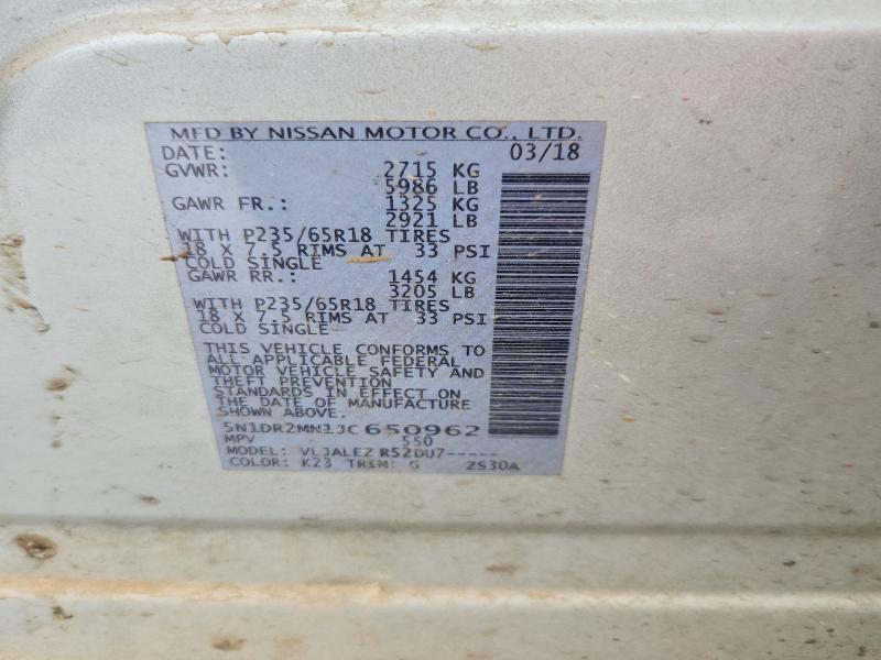 2018 Nissan Pathfinder მანქანა იყიდება აუქციონზე, vin: 5N1DR2MN1JC650962, აუქციონის ნომერი: 49832326