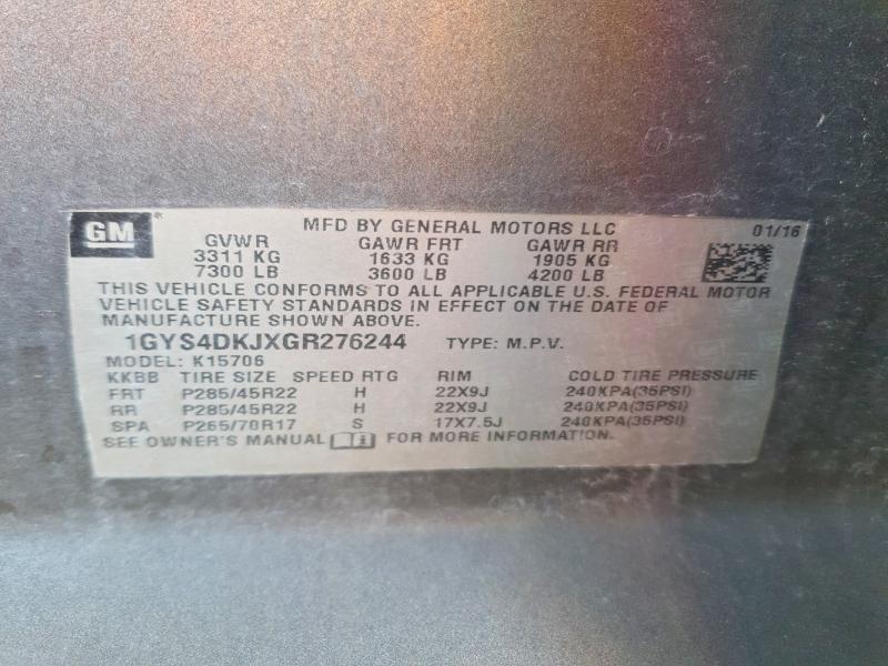 2016 Cadillac Escalade მანქანა იყიდება აუქციონზე, vin: 1GYS4DKJXGR276244, აუქციონის ნომერი: 50899336