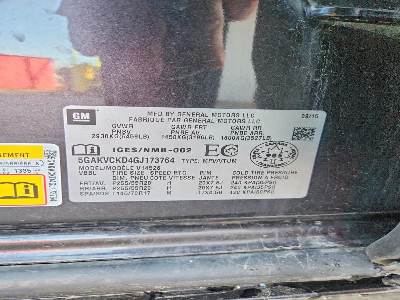 Aukcja sprzedaży 2016 Buick Enclave, vin: 5GAKVCKD4GJ173764, numer aukcji: 50798956