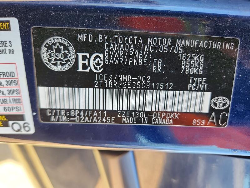 Продажа на аукционе авто 2005 Toyota Corolla, vin: 2T1BR32E35C911512, номер лота: 48862896