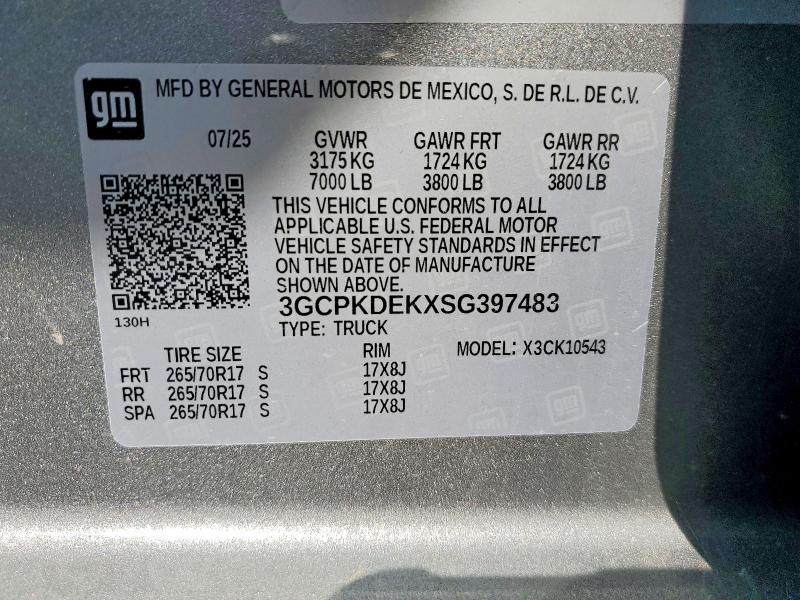Aukcja sprzedaży 2025 Chevrolet Silverado, vin: 3GCPKDEKXSG397483, numer aukcji: 49956666