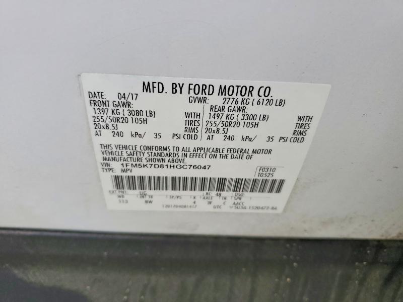 Aukcja sprzedaży 2017 Ford Explorer, vin: 1FM5K7D81HGC76047, numer aukcji: 51661146
