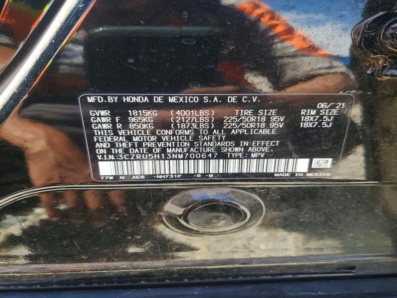 Продаж на аукціоні авто 2022 Honda Hr-v, vin: 3CZRU5H13NM700647, номер лоту: 50506236