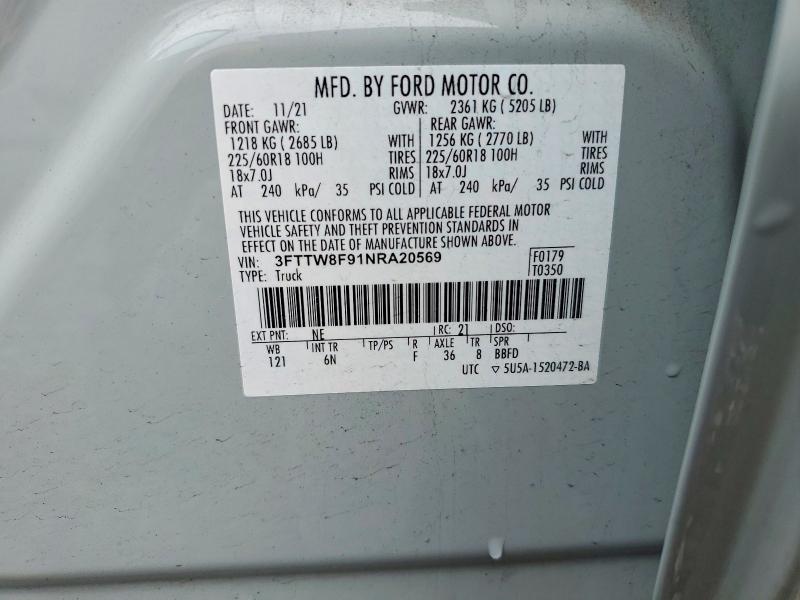 Aukcja sprzedaży 2022 Ford Maverick, vin: 3FTTW8F91NRA20569, numer aukcji: 51620276