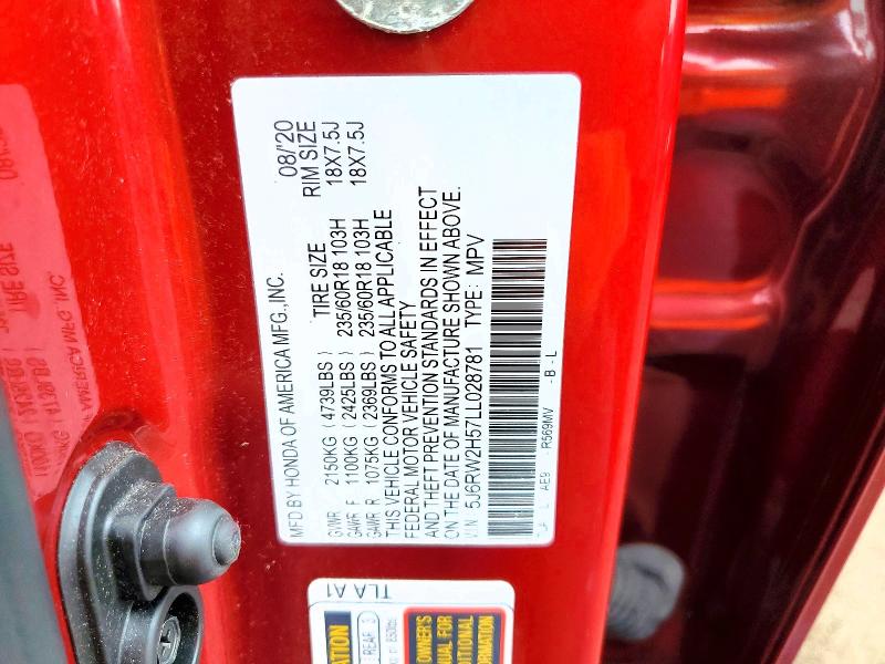 Aukcja sprzedaży 2020 Honda Cr-v, vin: 5J6RW2H57LL028781, numer aukcji: 50922776