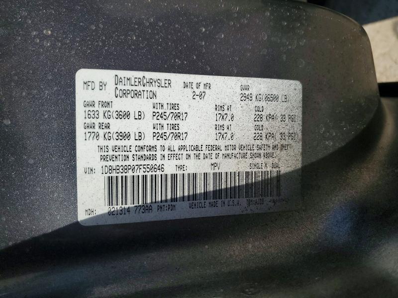 Продаж на аукціоні авто 2007 Dodge Durango, vin: 1D8HB38P07F550646, номер лоту: 50976666