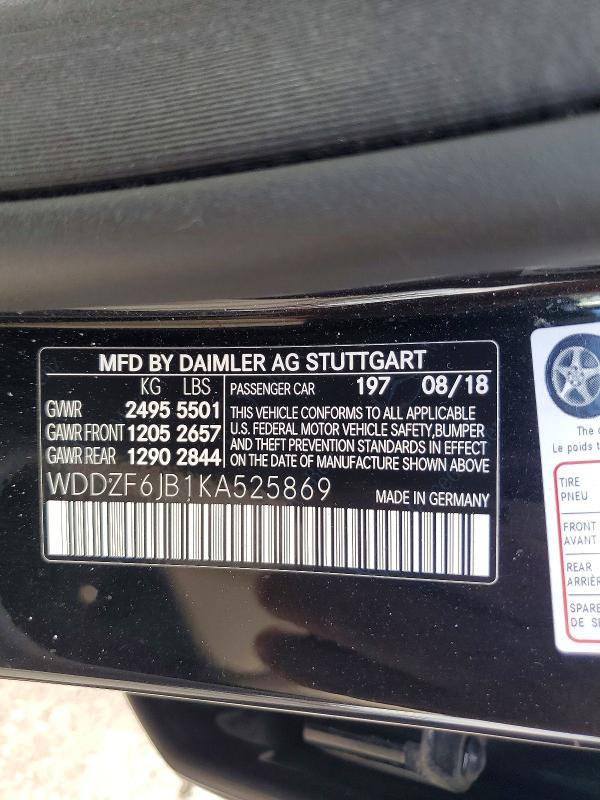 Продаж на аукціоні авто 2019 Mercedes-benz E, vin: WDDZF6JB1KA525869, номер лоту: 48526106