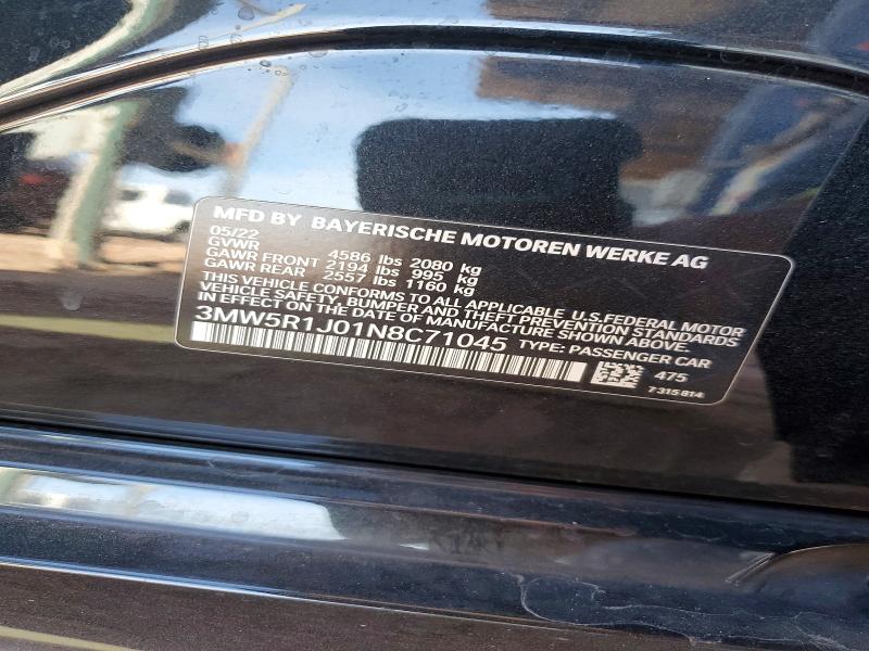Aukcja sprzedaży 2022 Bmw 330i, vin: 3MW5R1J01N8C71045, numer aukcji: 51187496