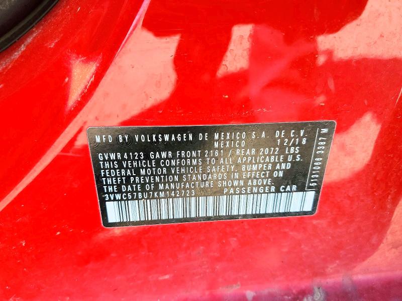 2019 Volkswagen Jetta მანქანა იყიდება აუქციონზე, vin: 3VWC57BU7KM142723, აუქციონის ნომერი: 50051536