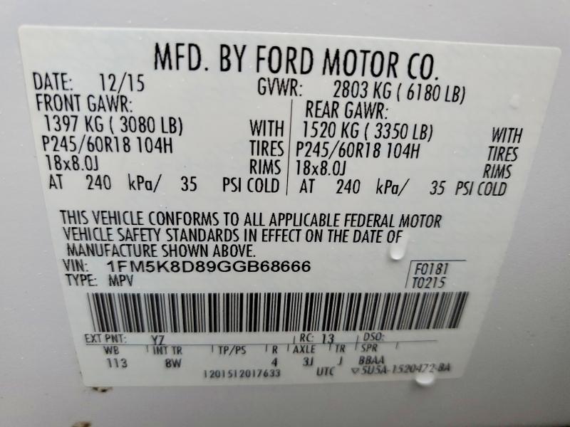 2016 Ford Explorer მანქანა იყიდება აუქციონზე, vin: 1FM5K8D89GGB68666, აუქციონის ნომერი: 48497926