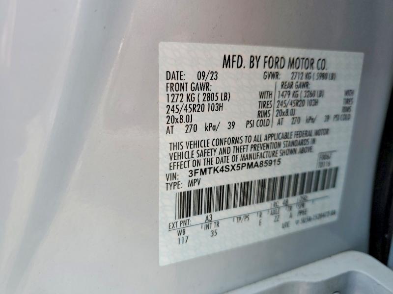 Auction sale of the 2023 Ford Mustang Mach-e, vin: 3FMTK4SX5PMA85915, lot number: 50902216