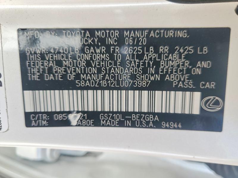 48090486 :رقم المزاد ، 58ADZ1B12LU073987 vin ، 2020 Lexus Es 350 مزاد بيع