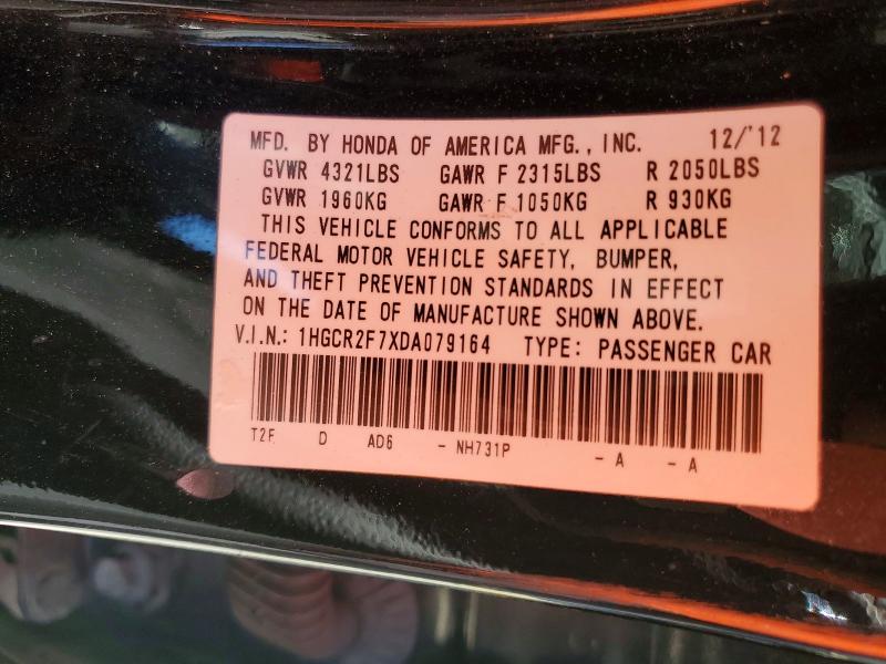 2013 Honda Accord მანქანა იყიდება აუქციონზე, vin: 1HGCR2F7XDA079164, აუქციონის ნომერი: 50700026