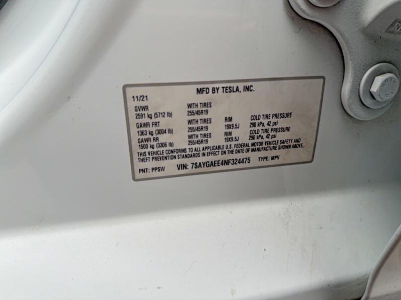 2022 Tesla Model Y მანქანა იყიდება აუქციონზე, vin: 7SAYGAEE4NF324475, აუქციონის ნომერი: 49810766