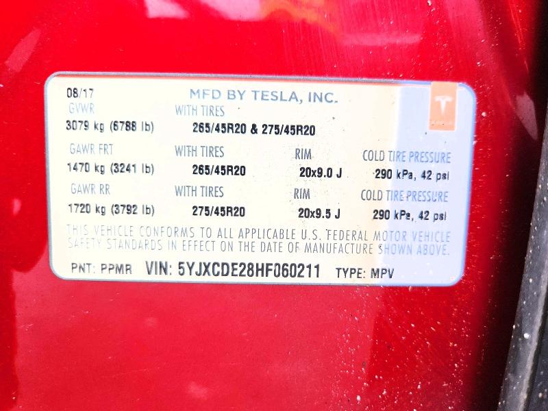 Aukcja sprzedaży 2017 Tesla Model X, vin: 5YJXCDE28HF060211, numer aukcji: 50663376