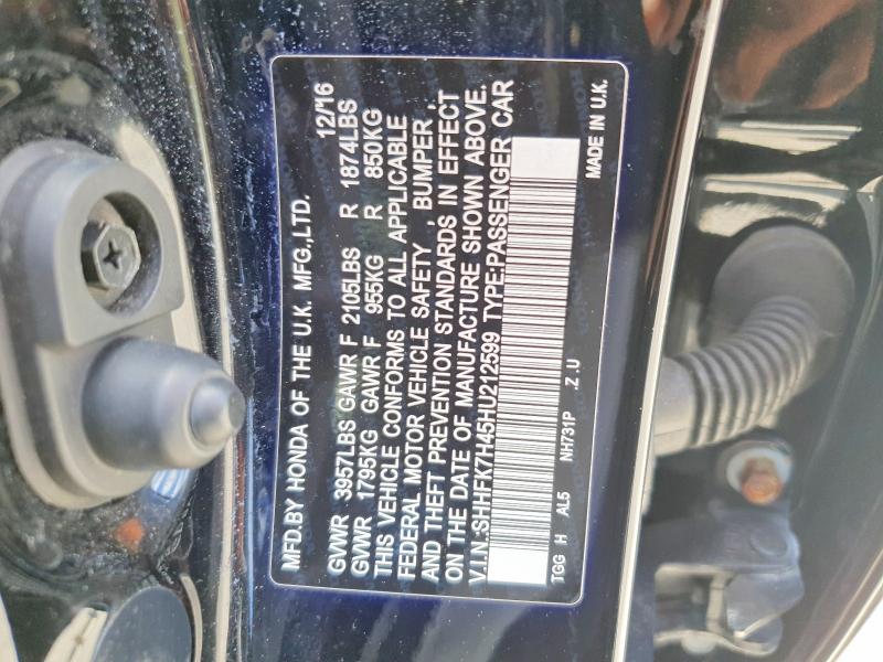 50148486 :رقم المزاد ، SHHFK7H45HU212599 vin ، 2017 Honda Civic مزاد بيع