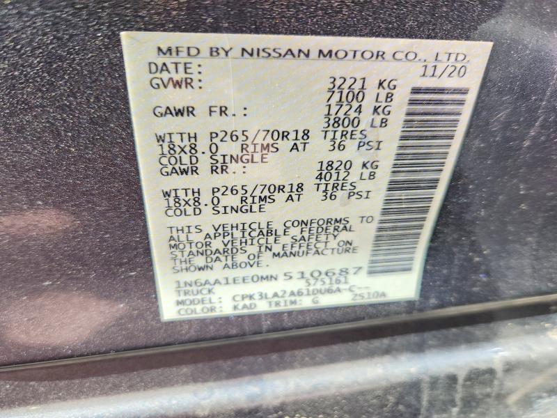 50237886 :رقم المزاد ، 1N6AA1EE0MN510687 vin ، 2021 Nissan Titan مزاد بيع