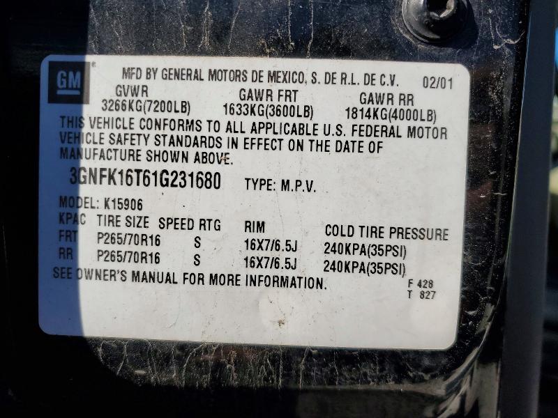 Aukcja sprzedaży 2001 Chevrolet Suburban, vin: 3GNFK16T61G231680, numer aukcji: 50223136