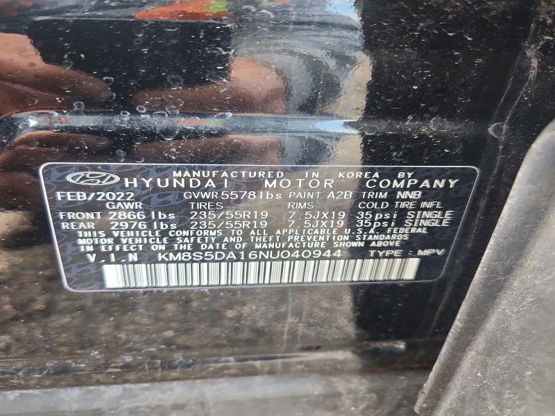 Aukcja sprzedaży 2022 Hyundai Santa Fe, vin: KM8S5DA16NU040944, numer aukcji: 50331766