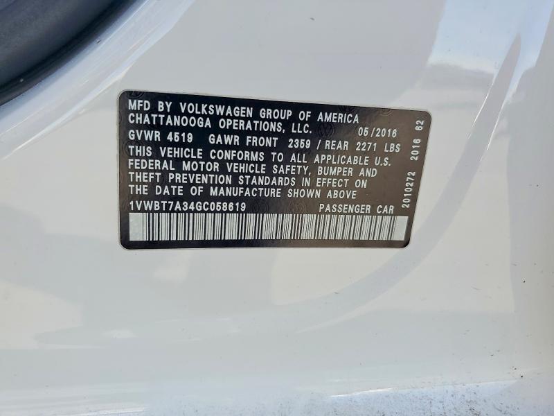 Aukcja sprzedaży 2016 Volkswagen Passat, vin: 1VWBT7A34GC058619, numer aukcji: 50501016