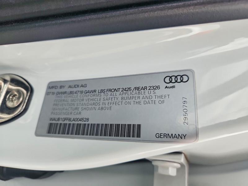 Aukcja sprzedaży 2020 Audi S3, vin: WAUB1GFF8LA004528, numer aukcji: 48512196
