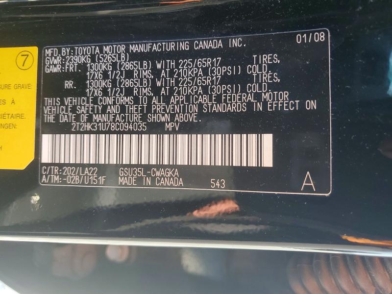 Aukcja sprzedaży 2008 Lexus Rx, vin: 2T2HK31U78C094035, numer aukcji: 50124746