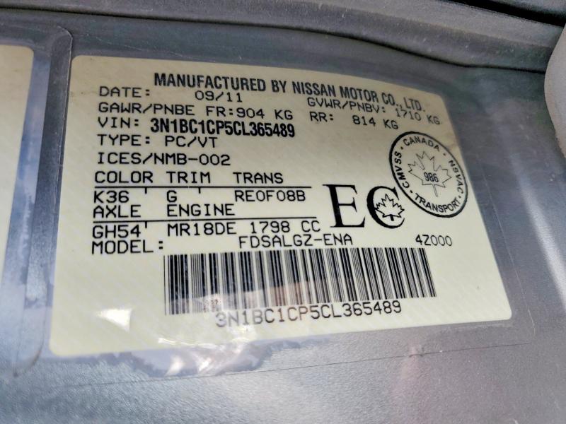 2012 Niss Versa მანქანა იყიდება აუქციონზე, vin: 3N1BC1CP5CL365489, აუქციონის ნომერი: 49481686
