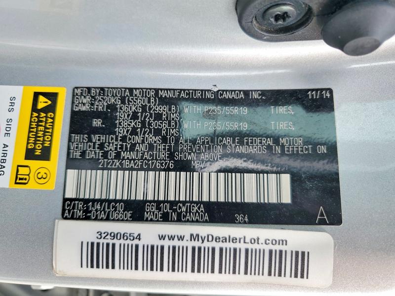 2015 Lexus Rx მანქანა იყიდება აუქციონზე, vin: 2T2ZK1BA2FC176376, აუქციონის ნომერი: 49774166